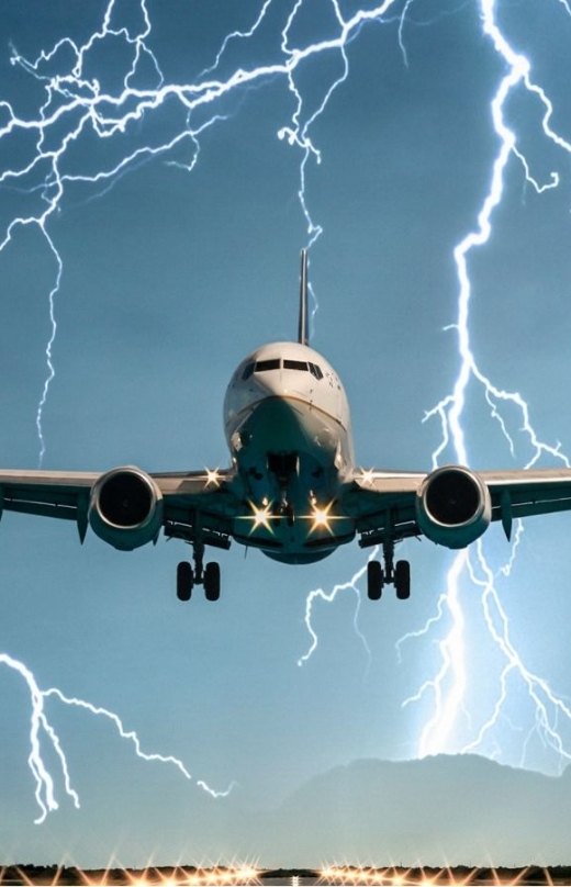 飞机在雷电天气正常飞行。